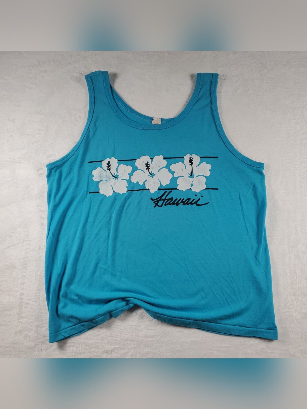 Vintage Screen Stars HAWAII Mens Medium Blue Tank Top Surf Beach Graphic Tee